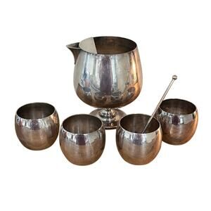 Poole EPCA‎ Silverplate Punch Bowl Set 6pc #834 #837 Cups Swizzle Stick Vtg MCM